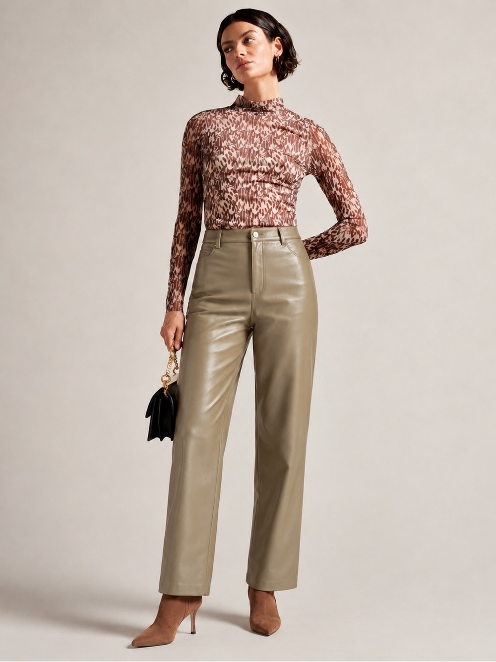 Aritzia Babaton Faux Leather Straight Leg Pants Beige Tan Size 2 Fall Luxury Y2K